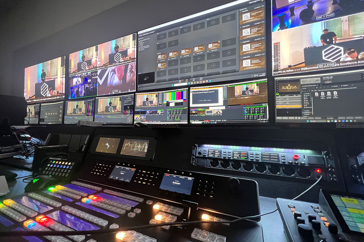 Control room with monitors and vision mixer