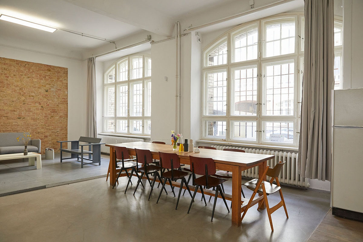 Large dining table and interview area